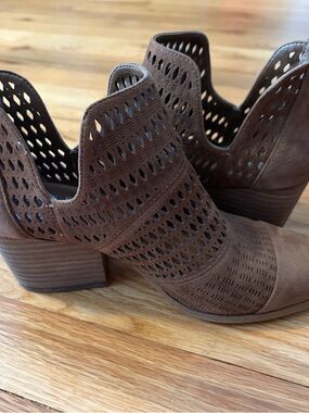 Vince Camuto Brown Perforated Suede Ankle Booties
